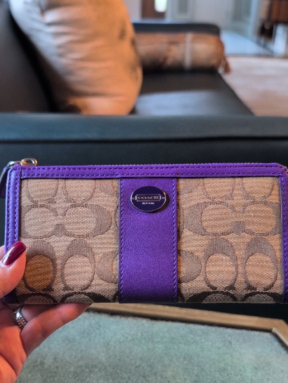 Coach Signature Canvas And Leather Long Wallet.